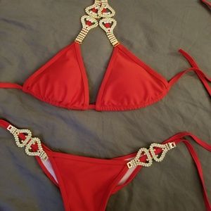 Red beach bunny scrunch crystal jeweled bikini s